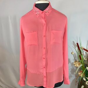 Candies Coral Long Sleeve Button Down Shirt Top
